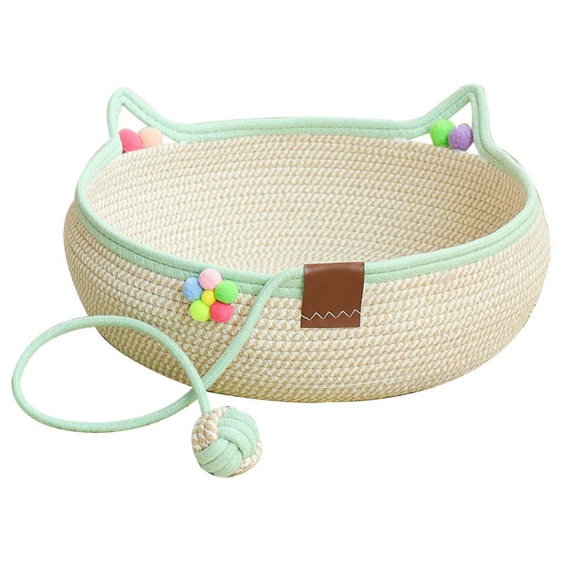 Handwoven Cat Bed & Scratch Mat with Toy Ball