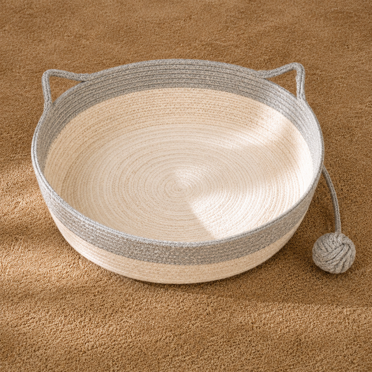 Woven Cotton Rope Cat Bed with Teaser Ball