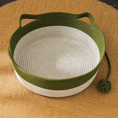 Woven Cotton Rope Cat Bed with Teaser Ball