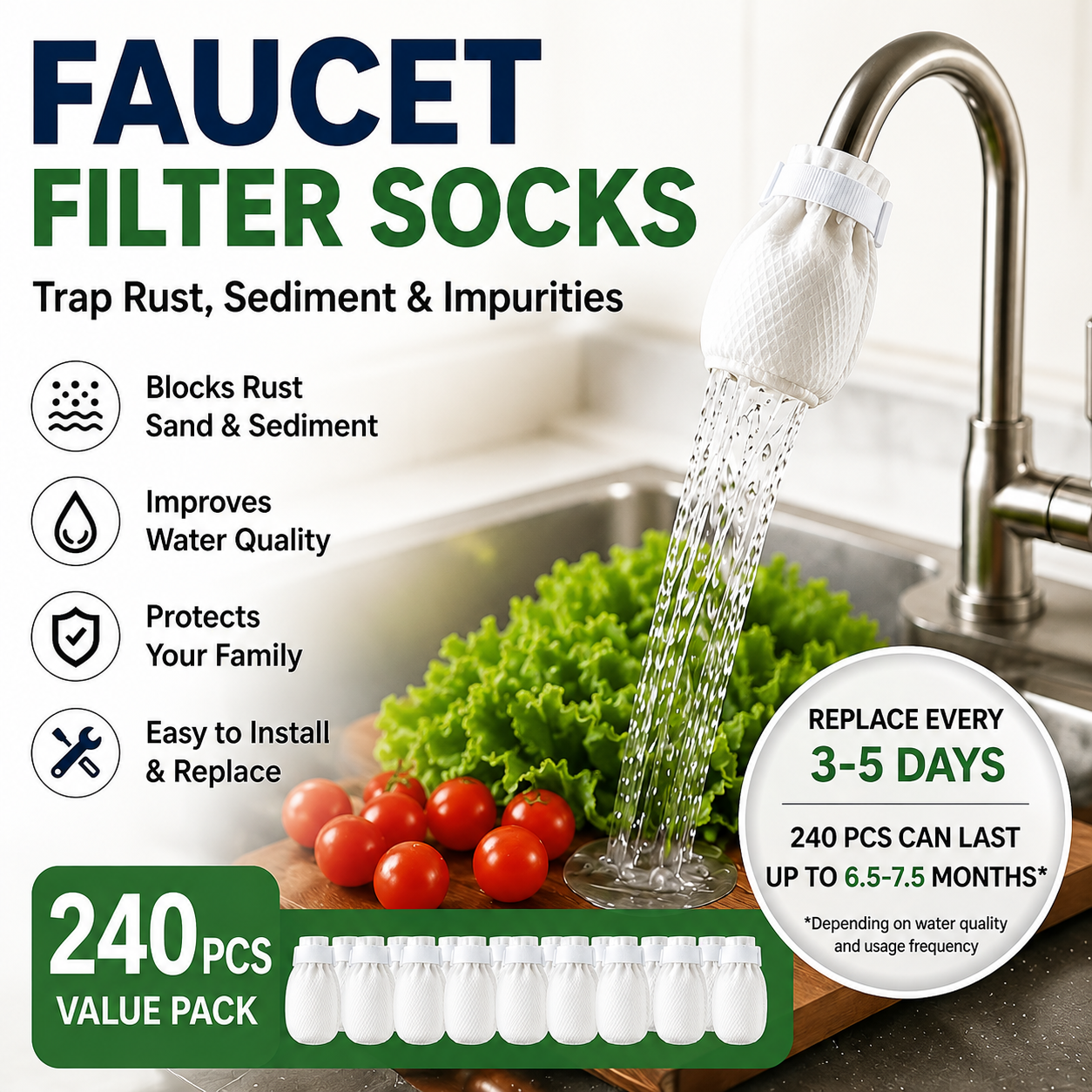 🔥LAST DAY -BUY 2 GET 2 FREE-$8.24 EACH🎁Faucet Water Filter Pads Set with Cable Ties