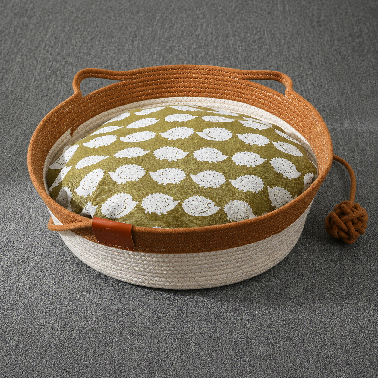 Woven Cotton Rope Cat Bed with Teaser Ball