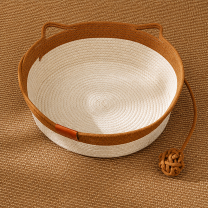 Woven Cotton Rope Cat Bed with Teaser Ball