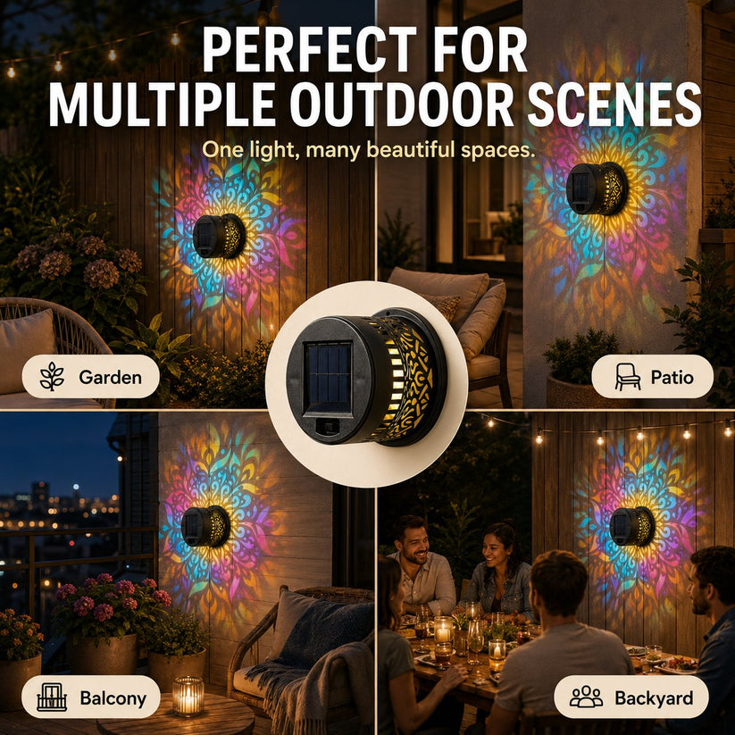🔥LAST DAY -BUY 1 GET 1 FREE-$14.99 EACH🎁 Solar Mandala Wall Light🥇- Waterproof Outdoor Garden Fence Projector Lamp with Magical Ambient Glow🪐🌌