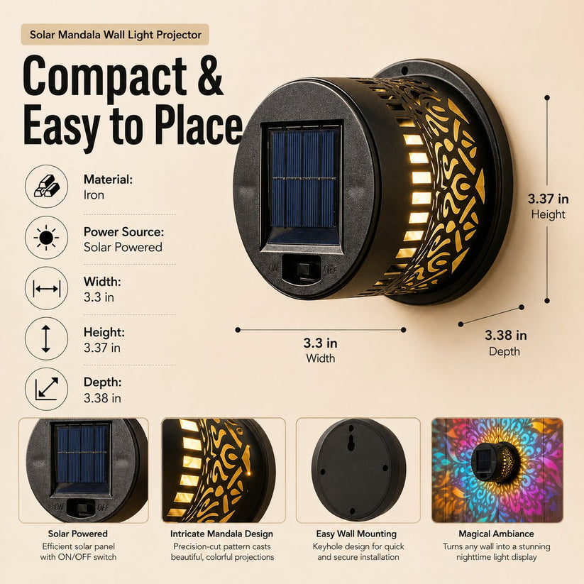 🔥LAST DAY -BUY 1 GET 1 FREE-$14.99 EACH🎁 Solar Mandala Wall Light🥇- Waterproof Outdoor Garden Fence Projector Lamp with Magical Ambient Glow🪐🌌