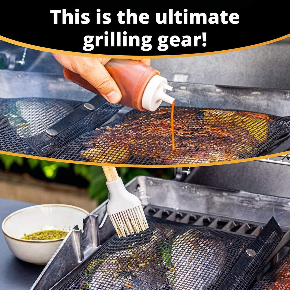 Grilled food staying inside the barbecue mesh bag