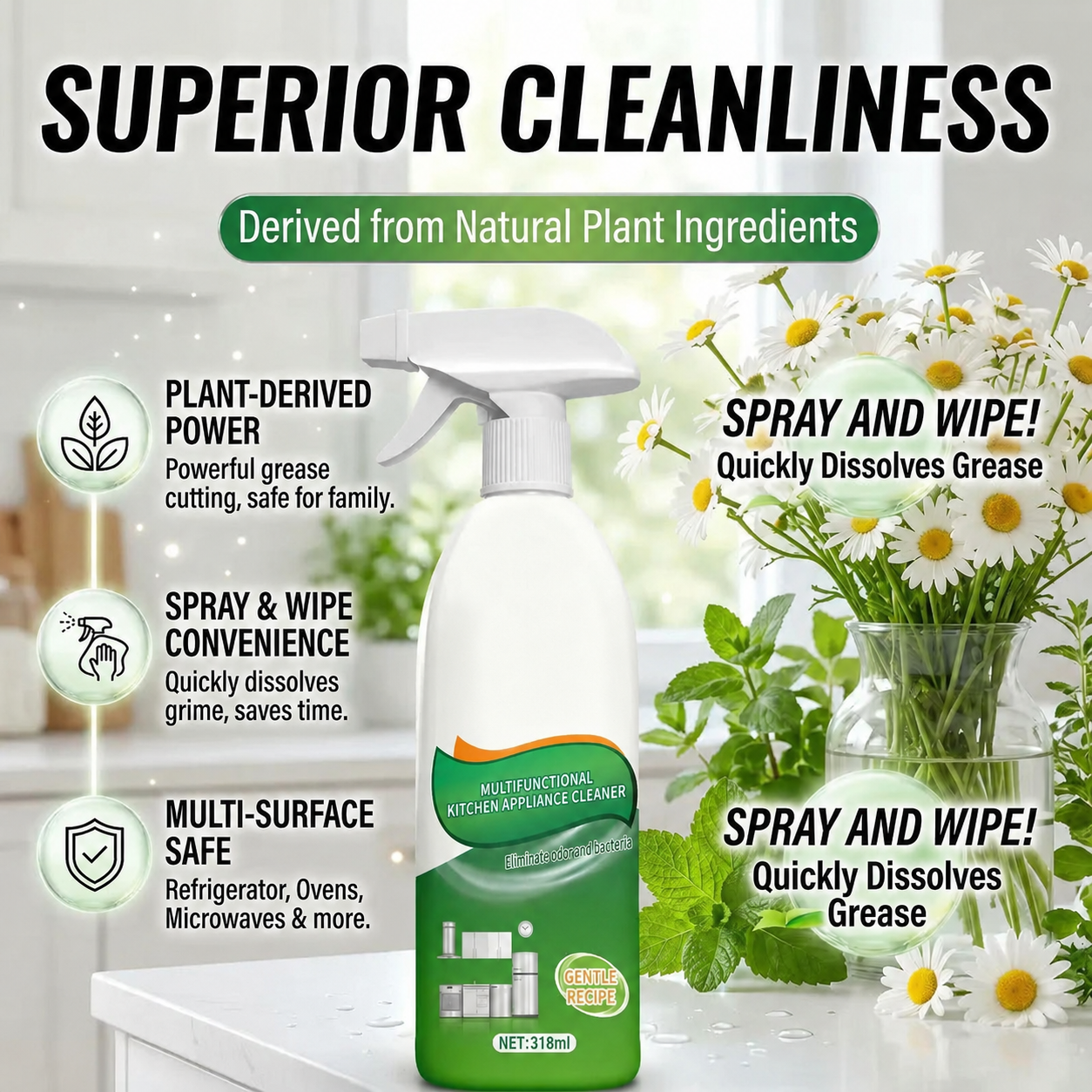 🔥🔥 Melt Tough Grease Instantly -49% OFF Today only!🧼Heavy-Duty Kitchen Oil Stain Cleaner & Degreaser - Dual-Effect Foam Spray