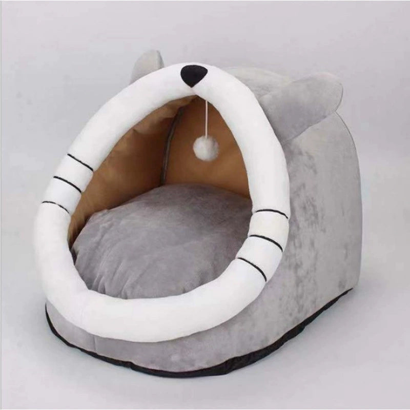 Cozy Cat Cave Bed with Hanging Ball