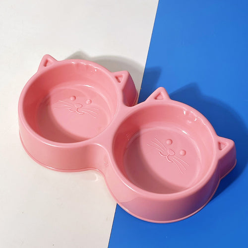 Cute Cat Face Double Pet Bowl