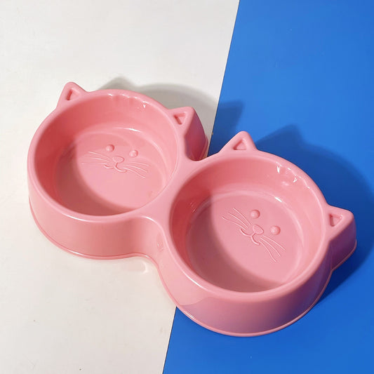 Cute Cat Face Double Pet Bowl