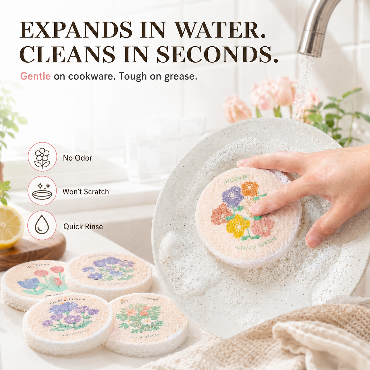 🔥LAST DAY -BUY 4 GET 8 FREE-$2.5 EACH🎁Kitchen cleaning sponge,Wood pulp sponge,Random patterns