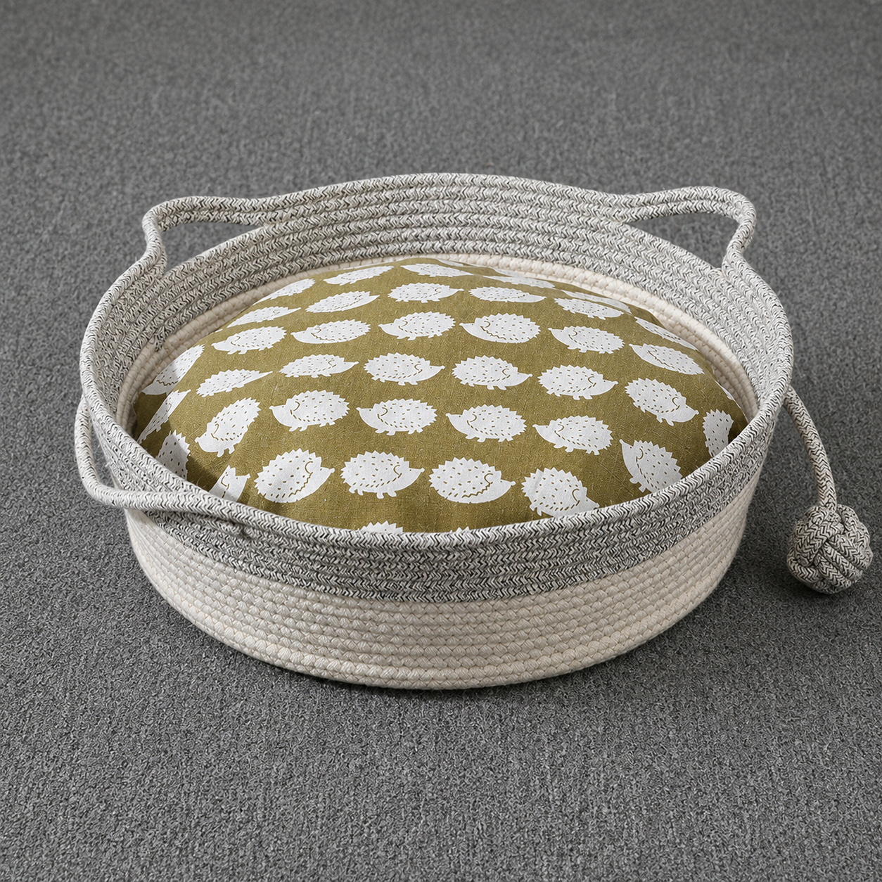 Woven Cotton Rope Cat Bed with Teaser Ball