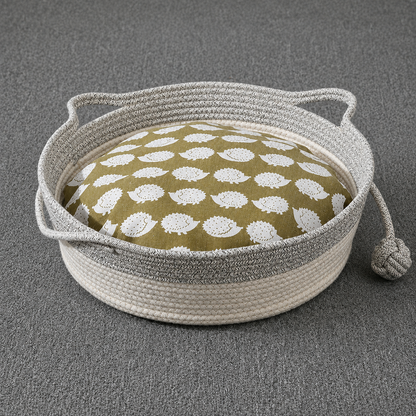 Woven Cotton Rope Cat Bed with Teaser Ball