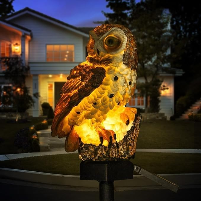 Waterproof solar owl light for patio, garden and pathway decoration