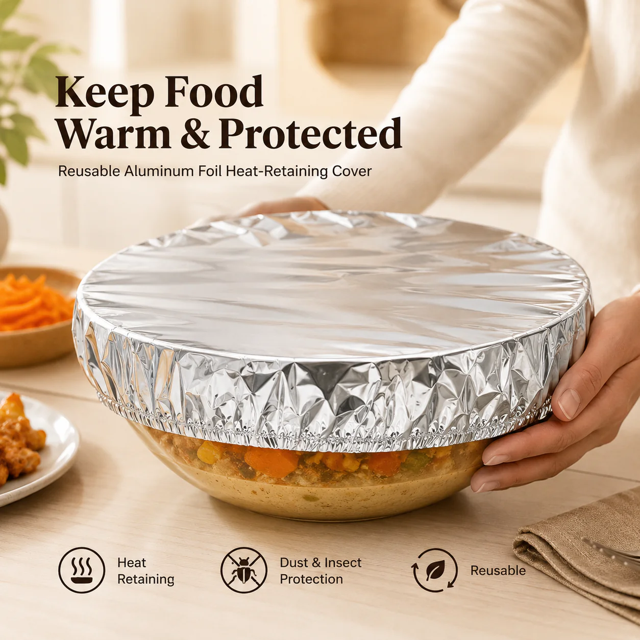 🔥Last Day Buy 1 get 2 free- $11.66 EACH🎁FOUARNNVAEILL™ Reusable Heat-Locking Aluminum Foil Food Cover(50PCS)